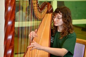 Becky Luff on harp at the opening