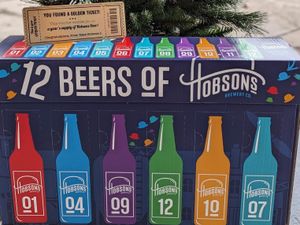 Supporting image for story: Duo celebrate winning year’s supply of beer from Shropshire brewery