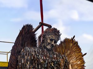 Supporting image for story: Shropshire's famous Knife Angel sculpture has landed at its latest UK destination
