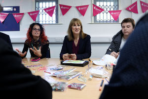 Chancellor of the Exchequer Rachel Reeves meets volunteers at a creative group, during a visit to the Park Lane Centre in Telford to mark the launch of the landmark £5 billion Pride in Place programme. Photo: Darren Staples/PA Wire