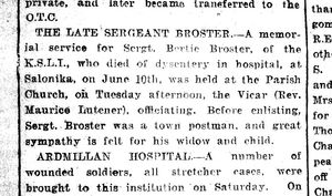 A memorial service was held for Sergeant Bertie Broster of Oswestry – but he turned out not to have died.
