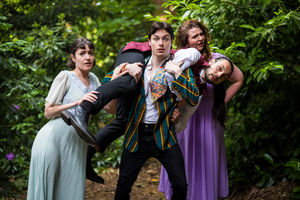 Hermia, Helena, Lysander and Demetrius in British Touring Shakespeare's A Midsummer Night's Dream