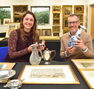 Alexander Clement, Halls Fine Art’s Asian art and watches specialist and senior general valuer with silver, jewellery and bijouterie specialist Maryanne Lineker-Mobberley.