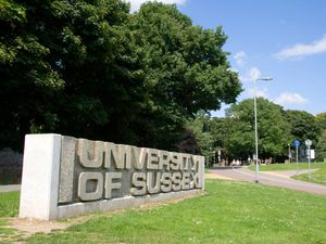 The campus entrance of the University of Sussex