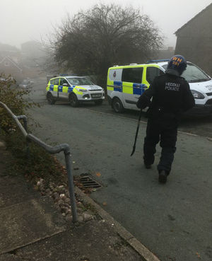 Police vehicles outside the property