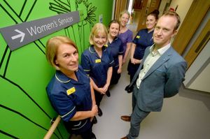 Public Recognition Award nominees from The EPAS Team. The team includes consultant Guy Calcott, with Emelye Benbow (nurse), Alex Keene (lead nurse), Louise Duce (matron), Sam Thomas (nurse), and Jane Pennington (lead sonographer).