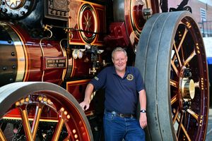 Edward Goddard with his 1903 Burrell Showmans Road Locomotive