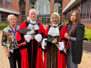 Mayor of Sandwell Councillor Syeda Khatun with Councillor Steve Melia, Val Thacker with Deputy Mayoress Syeda Hasna
