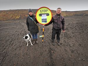SANDWELL COPYRIGHT TIM STURGESS NATIONAL WORLD  15/02/2025 Lesley Hawley with Hunter and Ian Carrol at the former Rattlechain Tip in Tividale area.