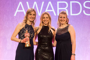 Sarah Glazebrook-Milner (left) and Clarrie Dale (right) of The Country Office receiving the Agricultural Bookkeeper of the Year Award at the 2025 ICB LUCA Awards in London.