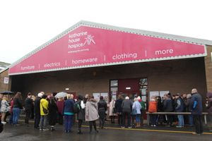 Queues as people wait to enter the Stafford Superstore