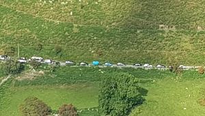 An overhead view of the chaos on the country lane