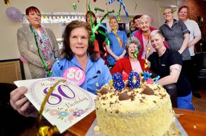 Mavis celebrates with residents and staff at The Bush care home
