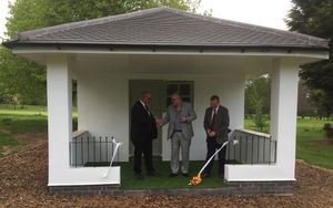 Kevin Threlfall, centre, shaking hands with the two gentlemen who saved his life - on the left Steve Woodward and on the right Martin Knowles