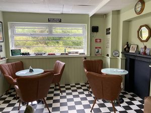 The Waiting Room coffee bar at The Retro Station, Leominster, where you can have a sit down, hot dtinks and buy vintage train memorabilia.