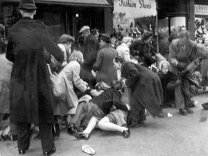 Supporting image for story: Drama in Dudley Street. Amid screams and panic, Wolverhampton shoppers were thrown to the ground in a scene captured by a photograph published in the Express & Star, and five people would be taken to hospital.