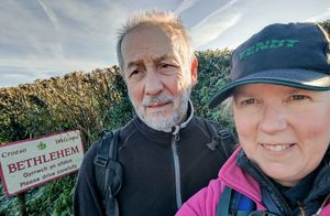 Lucy and her walking friend Sherpa Dave as they arrived in Bethlehem, Wales