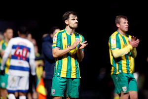Jayson Molumby claps the Albion fans after their defeat at QPR (Photo by Adam Fradgley/West Bromwich Albion FC via Getty Images)