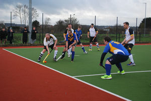 Stourport's defence blocks a Pershore attack