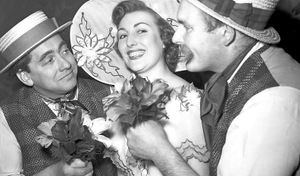 Vera Lynn with Tony Hancock and Jimmy Edwards at the Adelphi Theatre in London in 1952