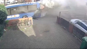 Video footage has shown a bus only moments before its engine burst into flames