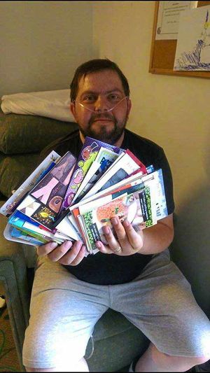 Andy with his remarkable haul of birthday cards from the public