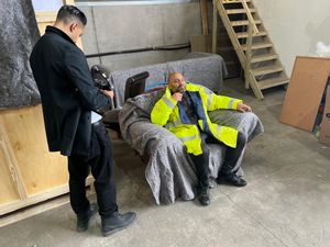 Behind the scenes - Kay Ubhi test framing before shooting.