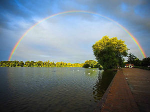 Supporting image for story: Golden shot of rainbow over Ellesmere's Mere by Star reader Jon