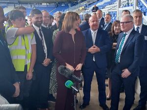 Rachel Reeves and elected mayor Richard Parker, right, at the St Andrew's ground in Small Heath
