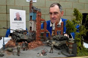 Andrew Tomlinson from Newport with a diorama built by Stephen Pilbeam who has passed away