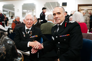 Jeff Brereton 103 years old, who is potentially the oldest former firefighter, talking to the current Chief Fire Officer Rob Barber