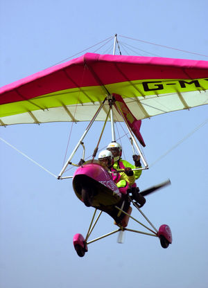 Graham Williams from Muxton and Graham Webster from Wellington take to the air for the world record attempt.
