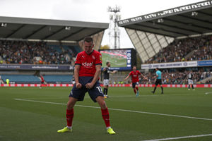Jed Wallace of West Bromwich Albion celebrates the goal scored by John Swift of West Bromwich Albion during the Sky Bet Championship between Millwall and West Bromwich Albion at The Den on October 22, 2022 in London, United Kingdom. (Photo by Adam Fradgley/West Bromwich Albion FC via Getty Images).