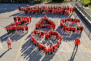 Pupils at Broseley Primary School spell out Zac Oliver's name