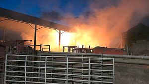 A barn fire in Rushton, near Wellington Photo: Shropshire Fire and Rescue Service. 