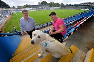 Josh Feehan, who will be running with his guide dog Ringo, pictured with Lee's uncle Ian Tyrer at the New Bucks Head