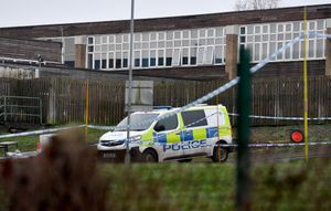 The scene at Smestow Academy, Wolverhampton, after a body was found on the school grounds.