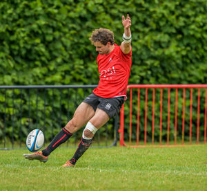 Ludlow’s Jack Lines attempts a conversion against Clee Hill Picture: Trevor Patchett