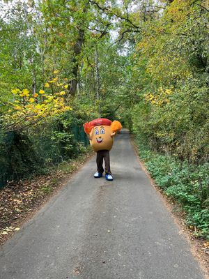 Alex the Acorn, the children's hospice mascot, has been out and about training for the Step into Christmas challenge. 