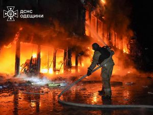 A warehouse on fire after drone attacks in Odesa