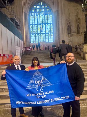 Alex Long and Stephen Ruddick in Downing Street, with MP Sureena Brackenridge