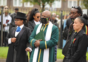 Family members and friends gathered in their masses outside the church