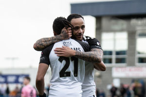 Kai Williams (21) (AFC Telford United Midfielder) and Montel Gibson (18) (AFC Telford United Striker on Loan from Ilkeston Town) celebrating 