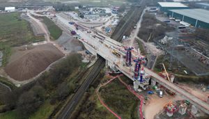 The viaduct sits over the current railway line, and adjacent to the River Tame