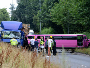 Supporting image for story: Long delays after lorry and pink limousine crash on Keyway
