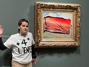 Supporting image for story: Climate activist sticks protest poster on Monet’s Poppy Field in Paris museum