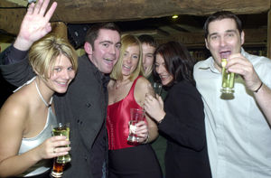 Jane Dignan (25) from Ketley, Gary Cloughley (29) visiting from Germany, Sarah Todd (26) from Hollinswood, Mick Helliwell (34) from Brookside, Melissa Malhi (27) from Brookside and Paul Dawkes (40) from Stirchley, celebrated NYE 1999 at Naughty Nell's in Shifnal