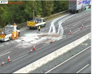 The large volume of paint could be seen spread across the road