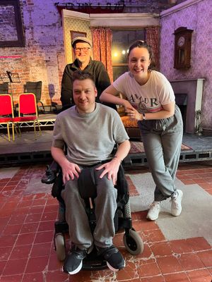 Michael Southan, centre, with Conrad Nelson of Claybody Theatre and actress Victoria Lucie.