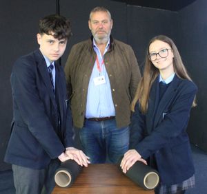 Hayden and Sophie, Year 8 pupils at Chase Terrace Academy, at the Stop The Bleed training session with Mike Robinson, Operations Manager for CitizenAID.